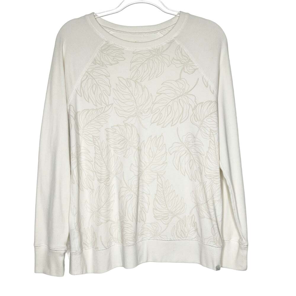 EDDIE BAUER Monstera Leaf Print Sweatshirt Scoop Neck Classic Fit Ivory Size L